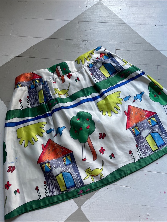 Dresses & Skirts - Playful Illustrated House Print Silk Skirt